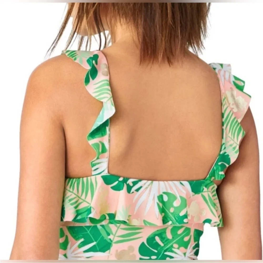 DISNEY Small World Women XS Mickey Mouse Tropical Print One Piece Swimsuit Girly